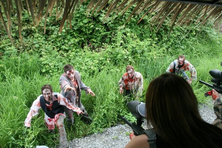 Zombies attacking in zombie paintball